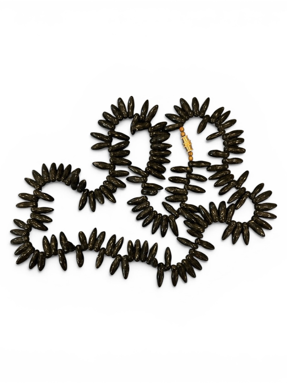 Z Black Spike Bead Necklace with Gold Clasp 9"